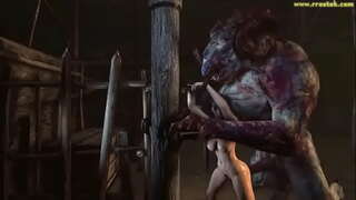 3Dモンスターの女の子がお腹を膨らみ